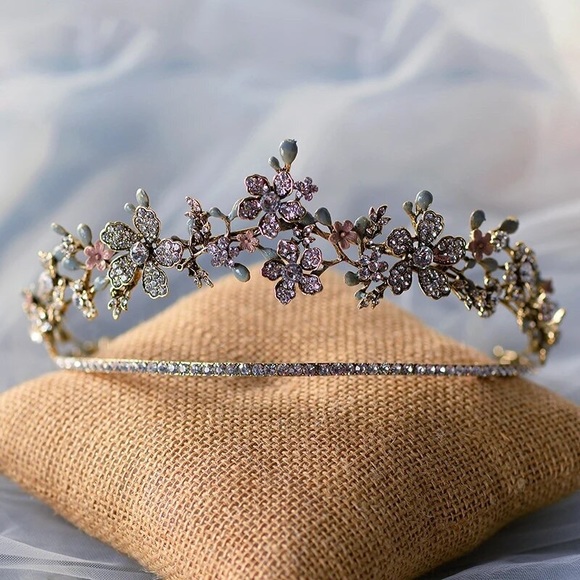 The Floral Garden Baroque Rhinestones Tiara - Picture 3 of 6